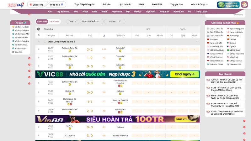 Giao diện xem kết quả Brazil Campeonato Baiano 2 hiện đại